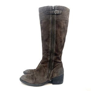 Born Womens 9 M Brown Suede Tall Knee High Riding Boots Side Zip Block Heel